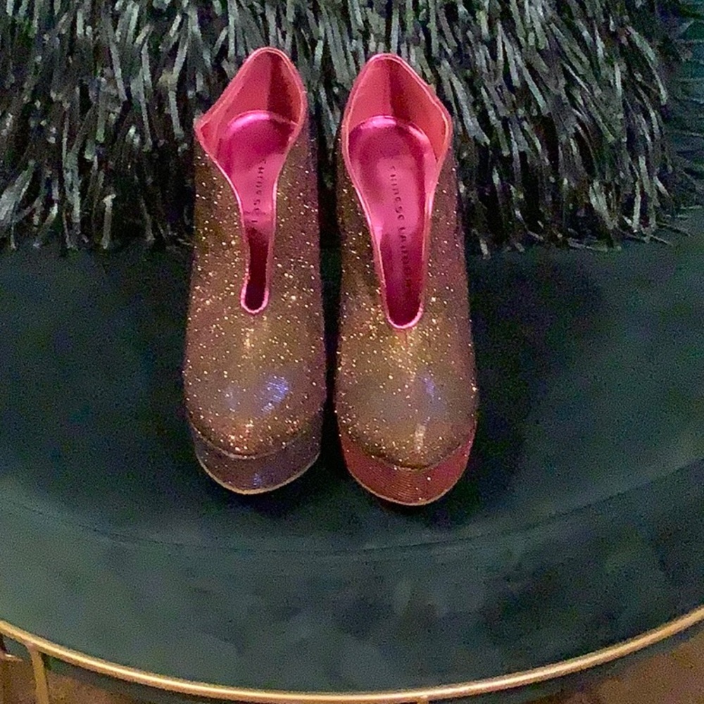 Women's Pre Loved Glitter Ankle Boots - Brown and Pink